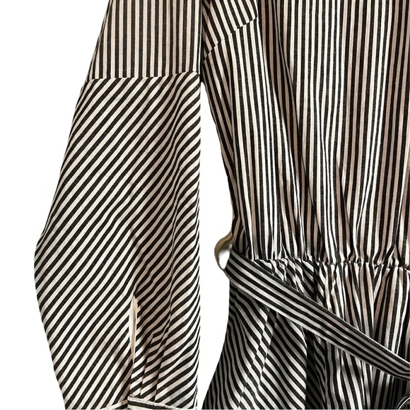 Aqua Gray And White Striped Long Sleeve‎ Sundress Belted, Women's Size Large - Picture 3 of 7